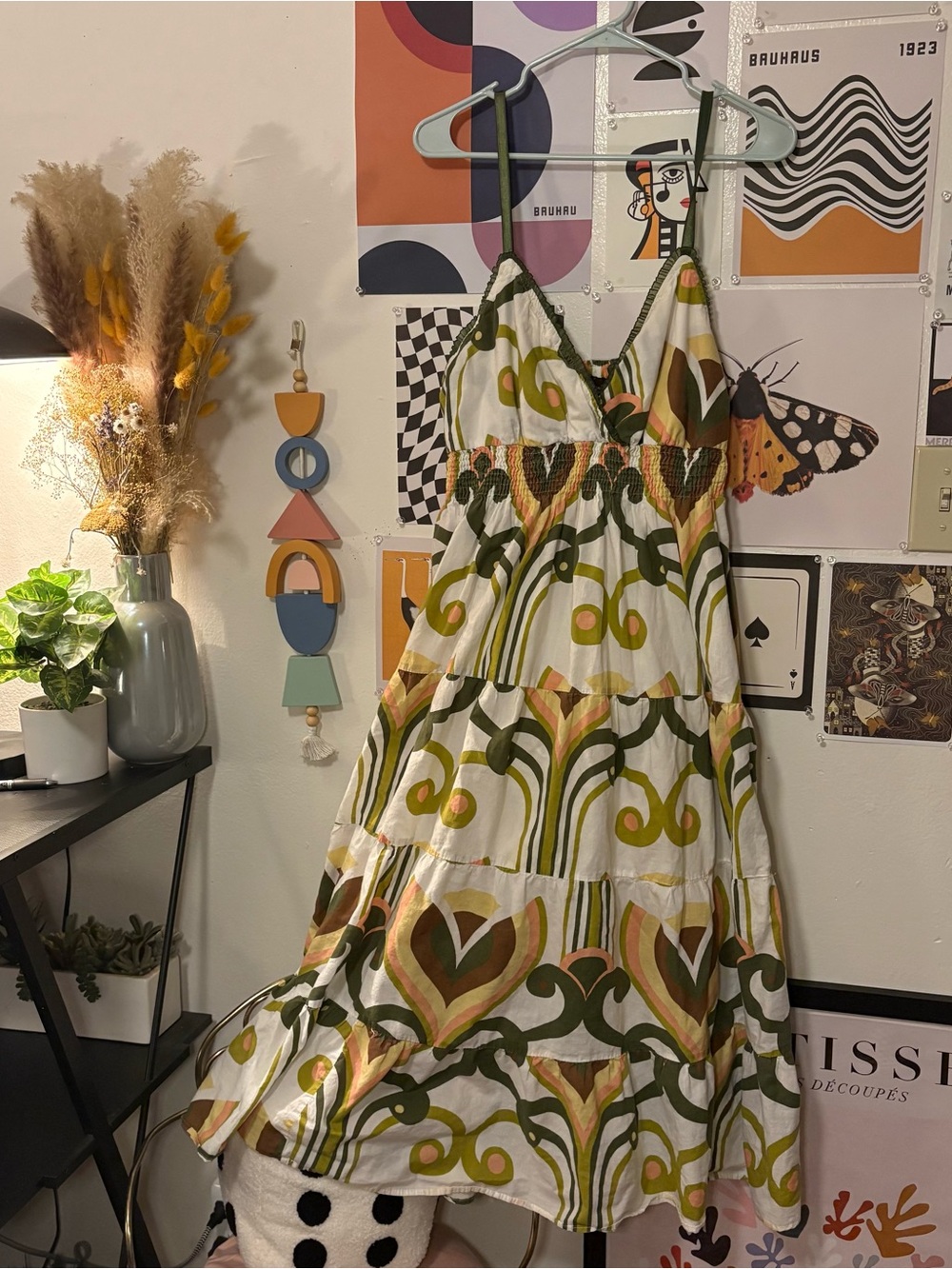 Bohemian Green & White Printed Tiered Sundress